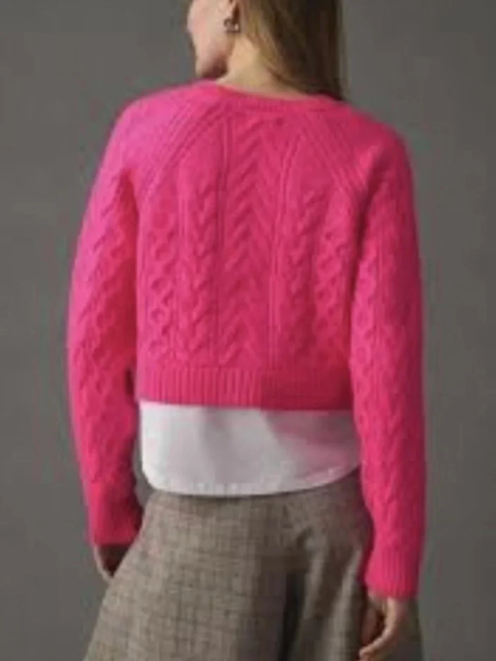MAEVE by Anthropologie Cable Knit Hot Pink Sweater Women's Long Sleeve XL NWOT